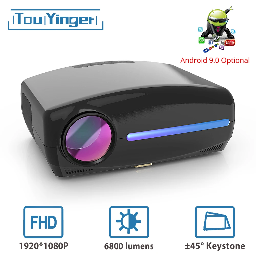 Touyinger S1080 C2 Full HD 1080P LED Projector ( 4K video Android 9 Wifi optional) Smart Home Theater AC3 200 inch 4D Keystone