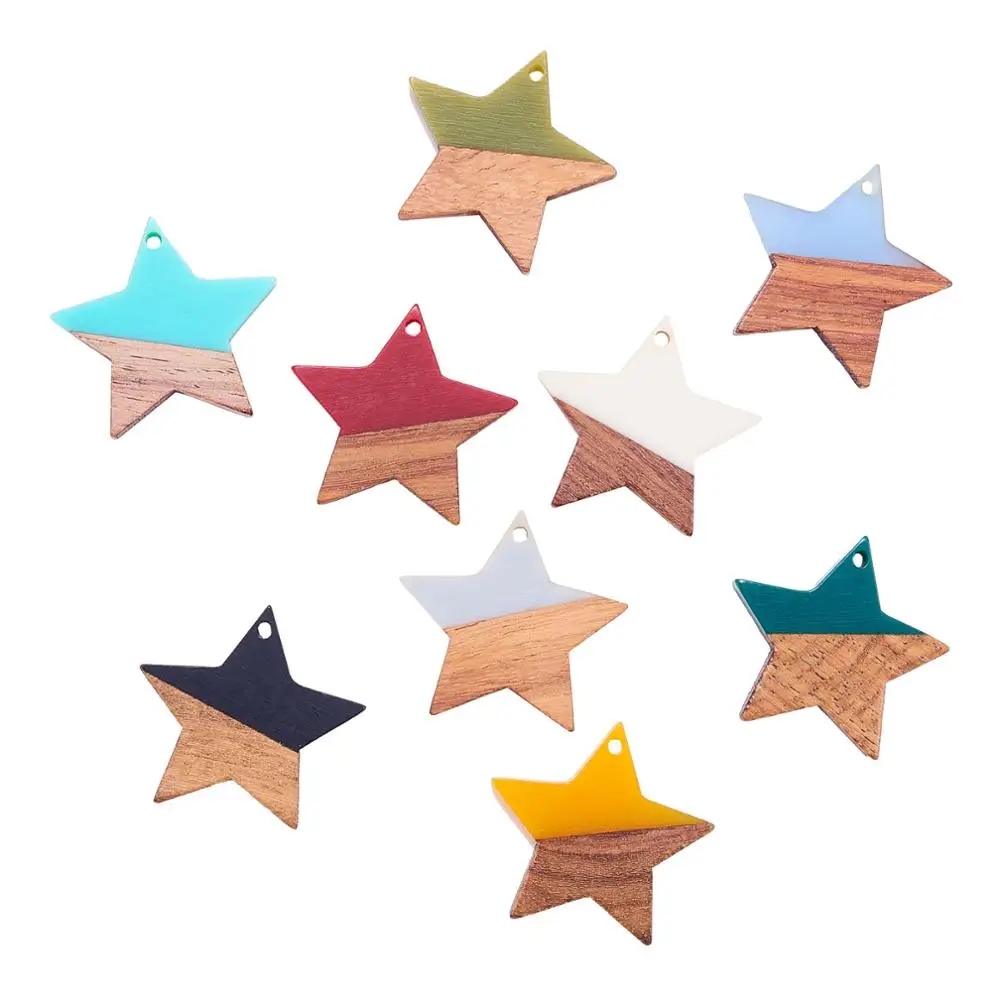 18Pcs Resin Wooden Earring Pendant Mixed Color Star Charms For Jewelry Making DIY Necklace Bracelet