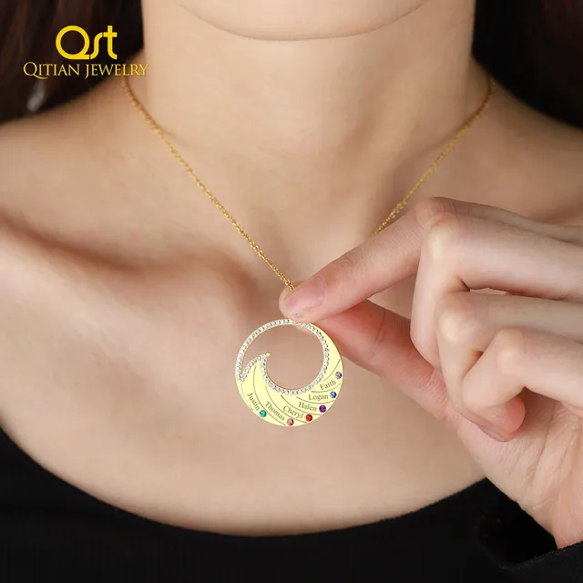Personalized Name Necklace Pendant For Women Birthstone Crystal Necklaces Wave Custom Stainless Steel Jewelry Designer Original 2