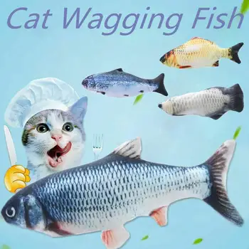 

Pet Cat Wagging Fish Realistic Plush Toy USB Rechargeable Simulation Fish Soft Crucian Silver Arowana Catnip Chewing Toy