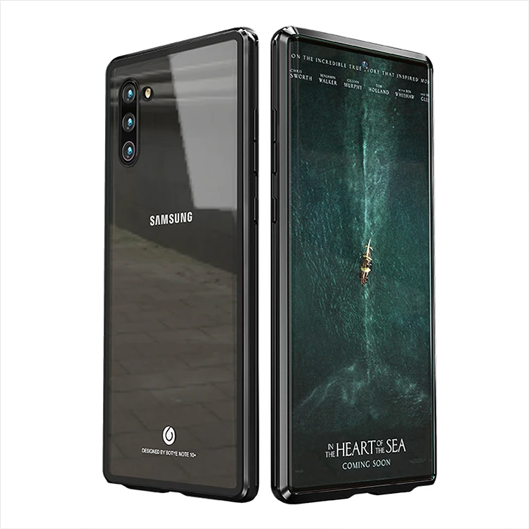 Металлический магнитный чехол для samsung Galaxy Note 10, чехол для телефона, армированный магнит с задней стеклянной защитой, чехол для Galaxy Note 10 - Цвет: black