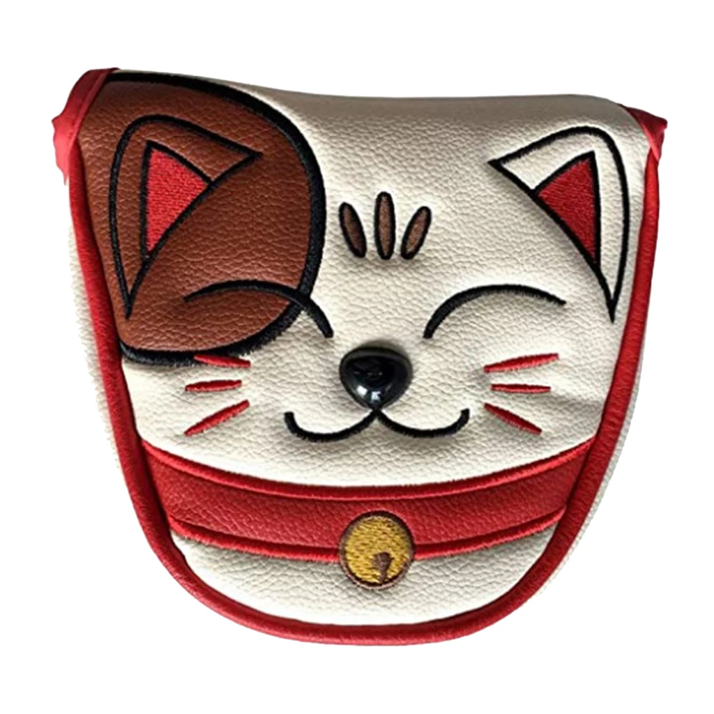 

PU Leather Golf Mallet Putter Cover Head Cover with Lucky Cat Design Magnetic Head Protector Club Covers Golf Accessories Gift