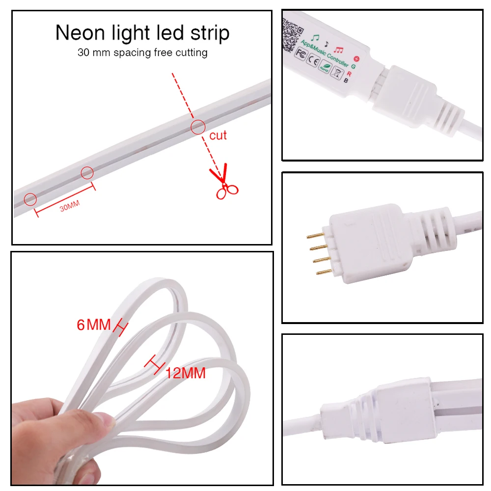 Sinal de Néon Lâmpada à Prova Luz de Tira Bluetooth Controle dc 12v Flexível Música Neon Corda Dwaterproof Água Fita Decoração App Rgb Led 5 música led neon corda lâmpada à prova