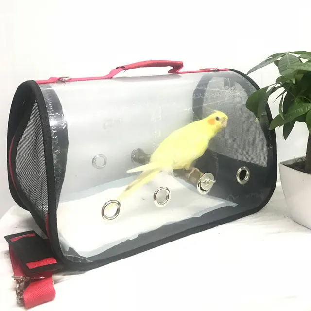 Portable Travel Bird Cage with Wooden Standing Stick Transparent Parrot handbag breathable shoulder bag Birds cage outdoor 4