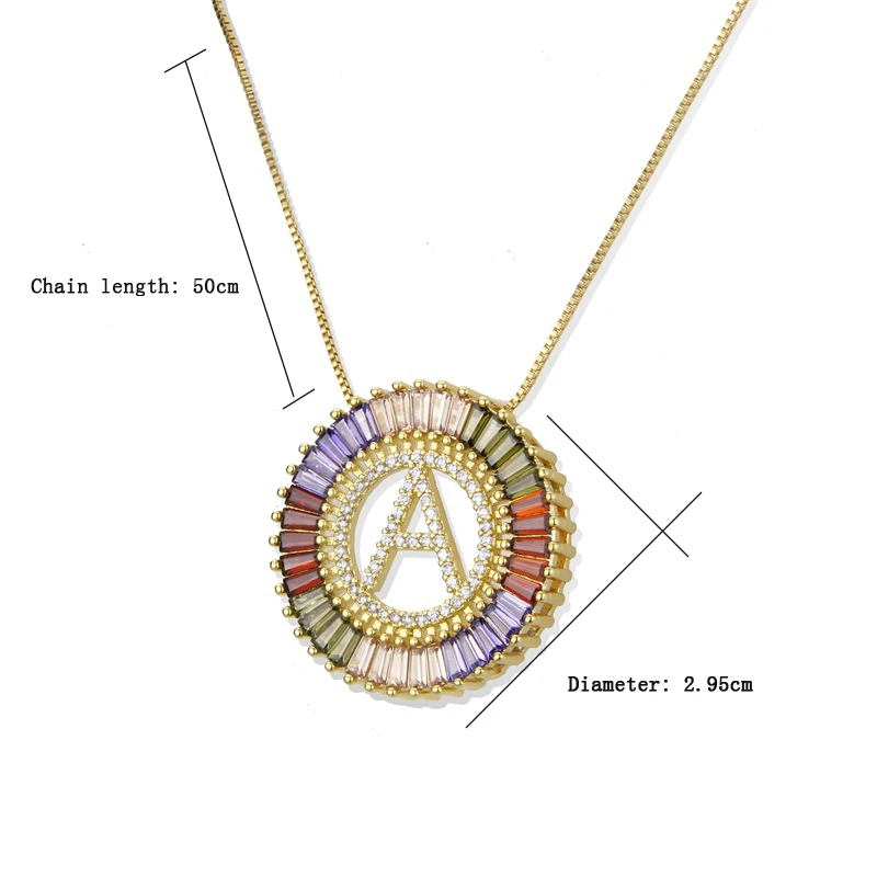 Дизайн золотой медный микро-инкрустированный Радужный CZ кубический цирконий ожерелье A-Z 26 письмо кулон женское ожерелье подарок