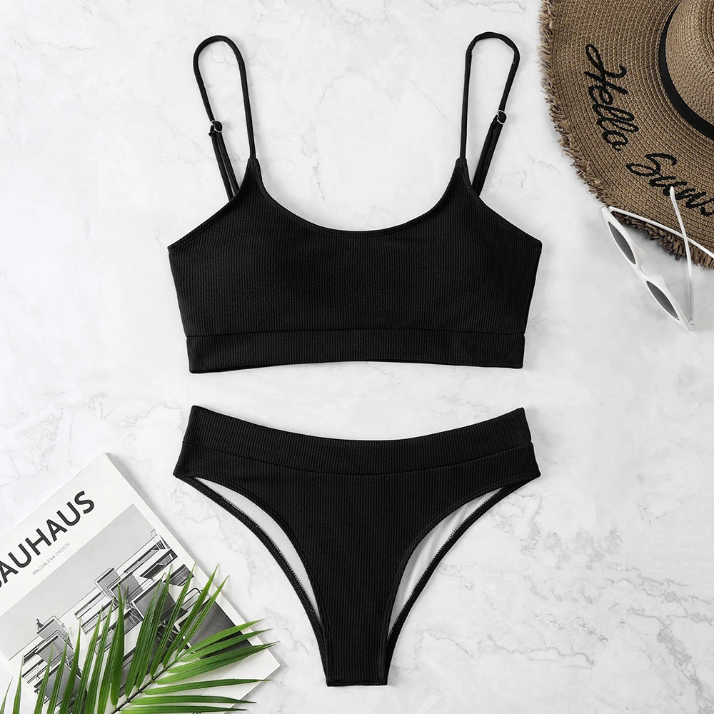 85 High Waist Swimsuits Women Push Up Swimwear Ribbed Strap Bathing Suit Biquini Brazilian Bikini 2021 New Beachwear | Женская одежда