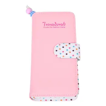 

NEW-Women's wallet Zipped PU Leather purse Pink Dots Card Wallet