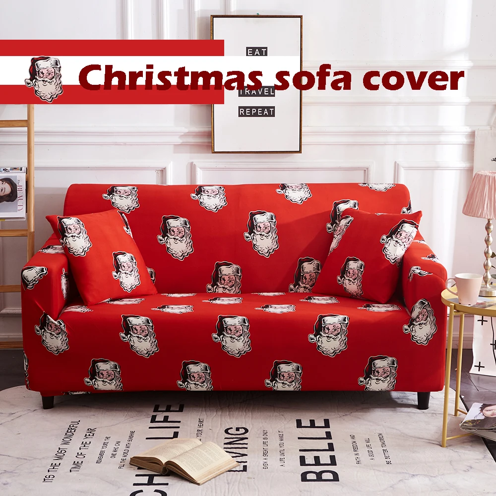 

Christmas Elastic Sofa Cover Santa Clause Printed Slipcovers L-shape Sofa Towel for Living Room Decor Couch Cover 1/2/3/4 Seat