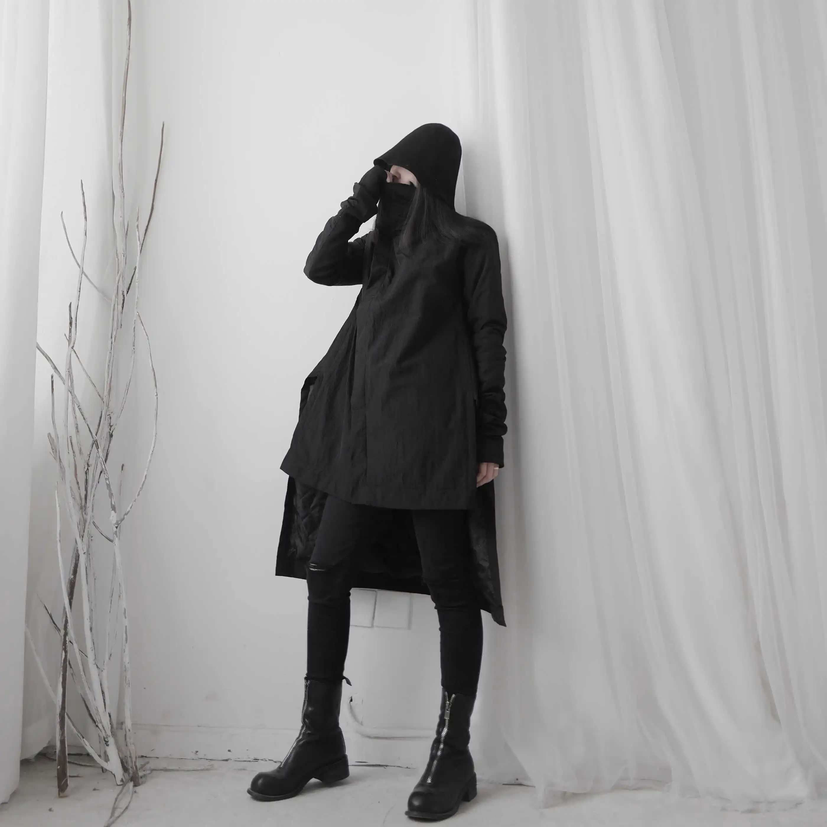 black ZLL4531 Чёрные Необычные Длинные женские парки зимняя элегантная длинная Плиссированная парка с длинным рукавом ZLL4531 - Цвет: black ZLL4531