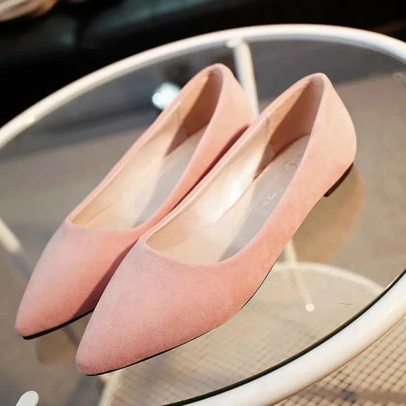 

Women's Flats loafers New Summer Solid color Slip-On Pointed Toe Fashion Flock Casual Basic ballet Shoes Woman Slippers J15-02