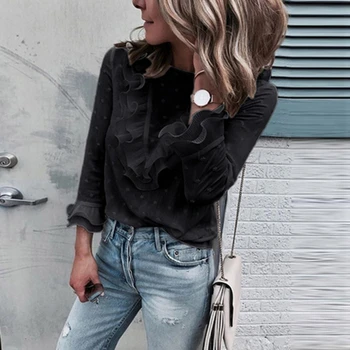 

Women Autumn Long Sleeve Pure Casual Ladies Loose Tops Blouse Bottom Slim Ladies Summer Casual Blouse Tops Tee