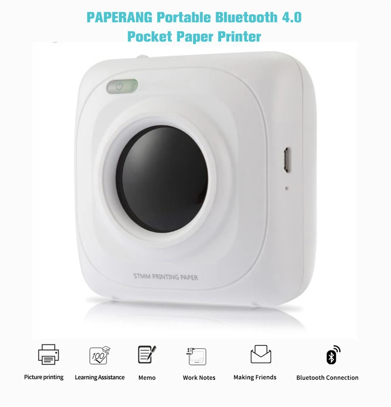 PAPERANG Карманный фотопринтер Bluetooth мини Портативный мобильный ручной Термальность фото принтер для телефонов на базе Android, iOS, Windows