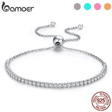 BAMOER Теннисный серебряный браслет, 925 пробы, Серебряный Регулируемый базовый простой браслет для женщин, подарок, хорошее ювелирное изделие, GXB029