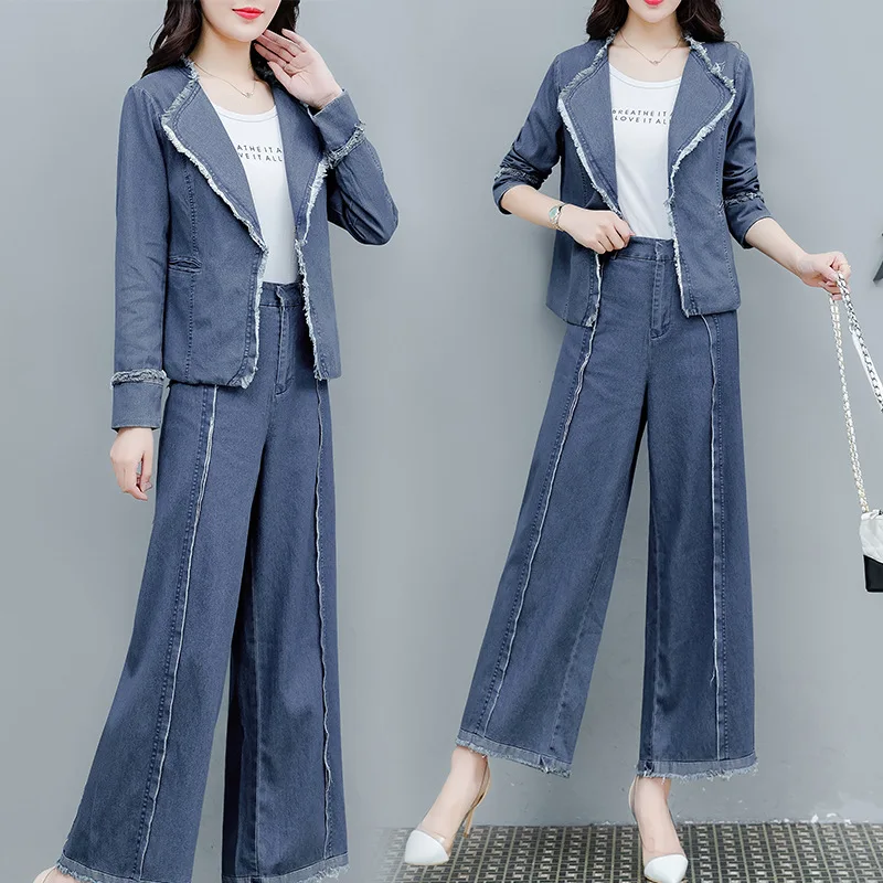 

Early Autumn WOMEN'S Suit-Style Two-Piece 2019 Autumn Clothing New Style Elegant Slimming Cowboy Small Coat Fashionable Western
