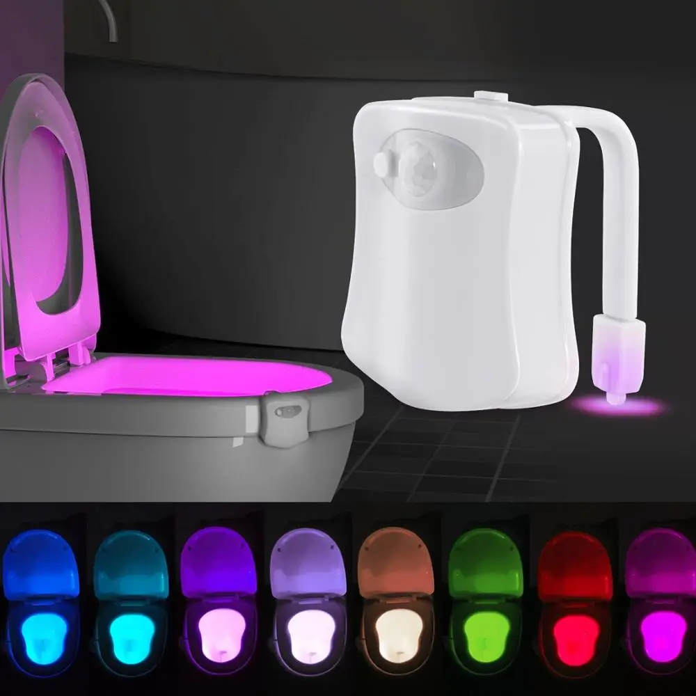 Motion Sensor Toilet Light LED Lamp Human Motion Activated Lamp PIR 8 Colors Automatic RGB Night Lighting