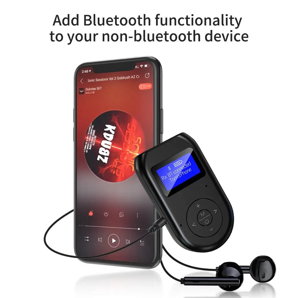 

Bluetooth 5.0 Audio Receiver Transmitter USB Dongle LCD Display 2IN mini13.5mm Jack AUX USB Adapter Wireless for TV Car PC