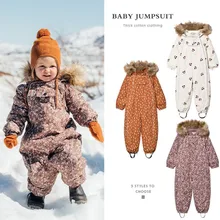 Novo macacão de algodão estampado para crianças, roupa de esqui grossa para crianças pequenas, body quente para meninos e meninas, casaco de parka ws1845