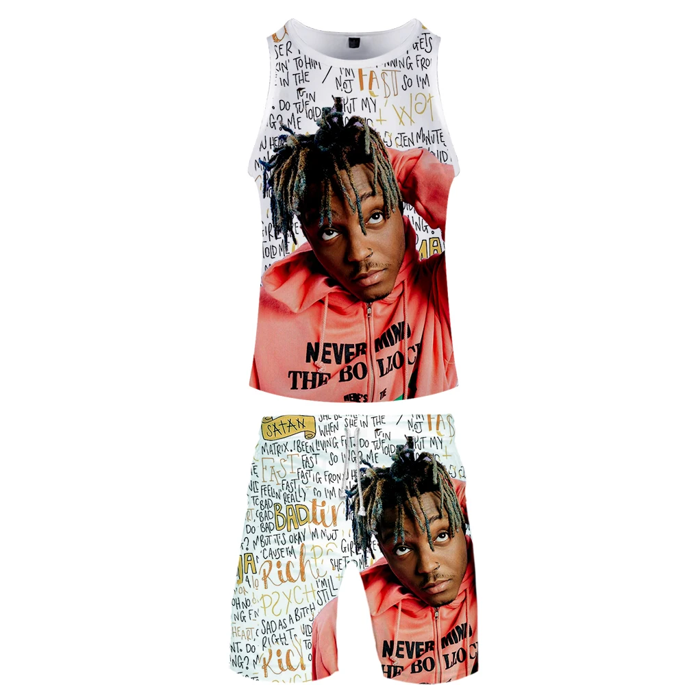 Juice Wrld летний мужской повседневный пляжный жилет без рукавов шорты спортивный костюм+ брюки Быстросохнущий Спортивный костюм мужские спортивные костюмы
