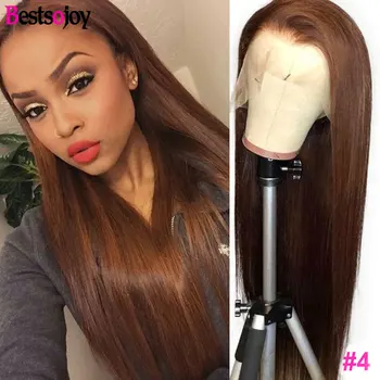 

Bestsojoy Brown Colored Human Hair Wigs Straight Color #2 #4 Lace Front Human Hair Wigs Medium Ratio Brazilian Remy Hair