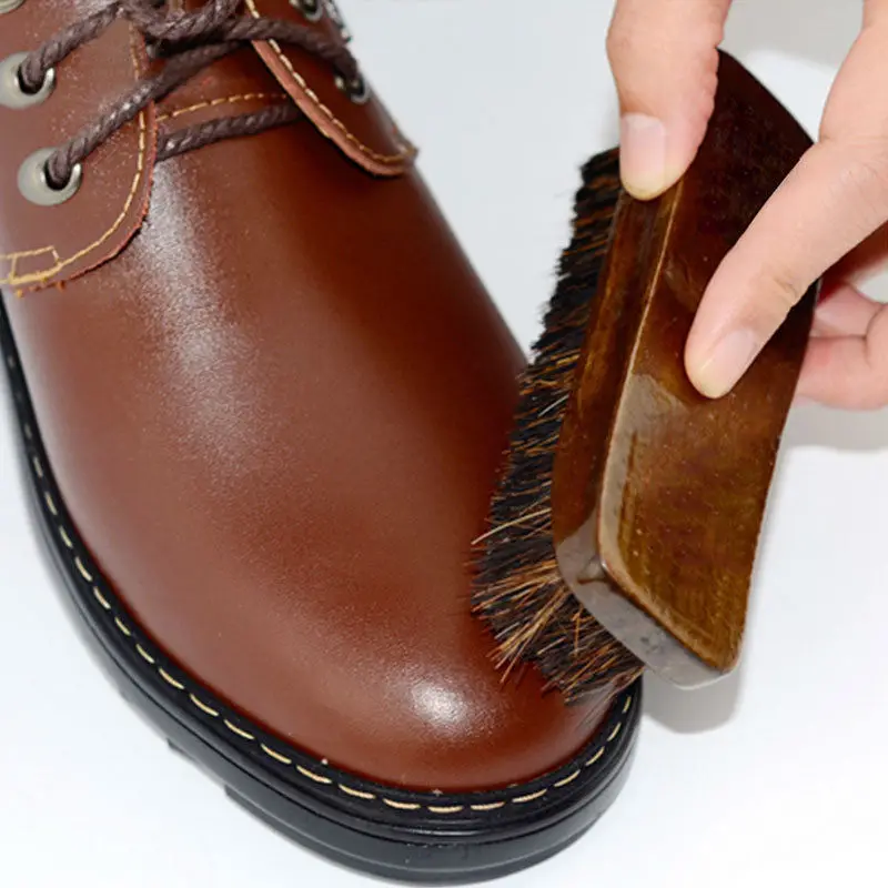 shoe brushes Professional Practical HorseHair Shoes Shine Polish Buffing Brush Wooden 