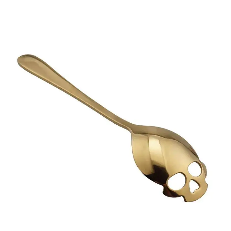 ABUI-304 ложки для сахара с черепом из нержавеющей стали, ложки для смешивания с ручкой, ложка для мороженого, чая, ложка для размешивания кофе для повседневного использования(4 шт