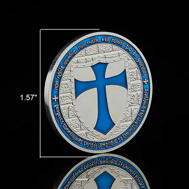Ezüst Bevont Fém Érmék Keresztes Lovagok Templomos Kék Token Ajándéktárgyak Gyűjtése - Image 4