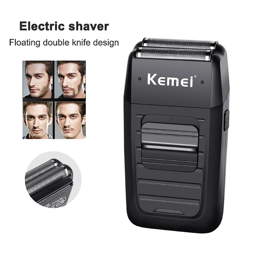 Kemei KM-1102 Аккумуляторная Беспроводная Бритва для мужчин с двумя лезвиями, возвратно-поступательная Бритва для бороды, многофункциональный триммер для ухода за лицом