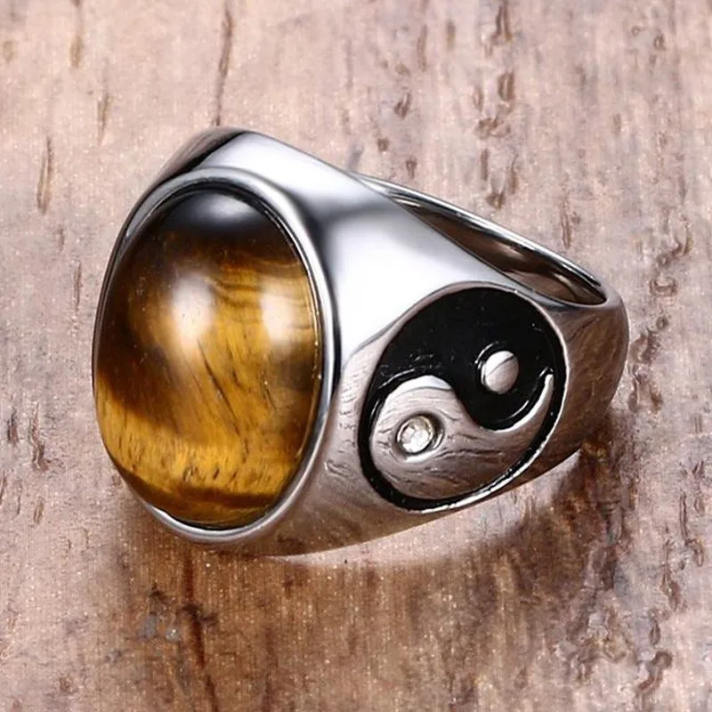 Ring ring in silver steel tiger's eye