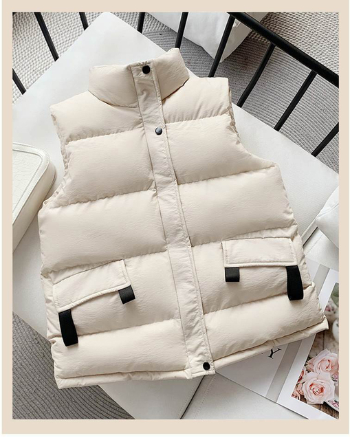 Autumn Winter Cotton Jacket Vest Women Loose Vest Waistcoat Zipper Warm Waistcoat Female White Duck Down Coat Sleeveless