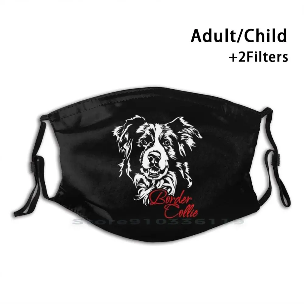 

Border Collie Dog Dogs Design Anti Dust Filter Washable Face Mask Kids Border Collie Dogs Herding Dog Outline Favorite Herding
