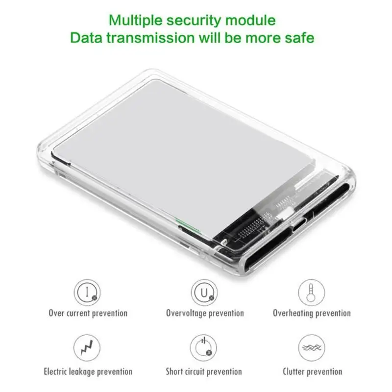 2.5 inch HDD SSD Enclosure USB Type-C to SATA Transparent Slide Hard Disk Mobile Case 10gbps External Storage Accessories