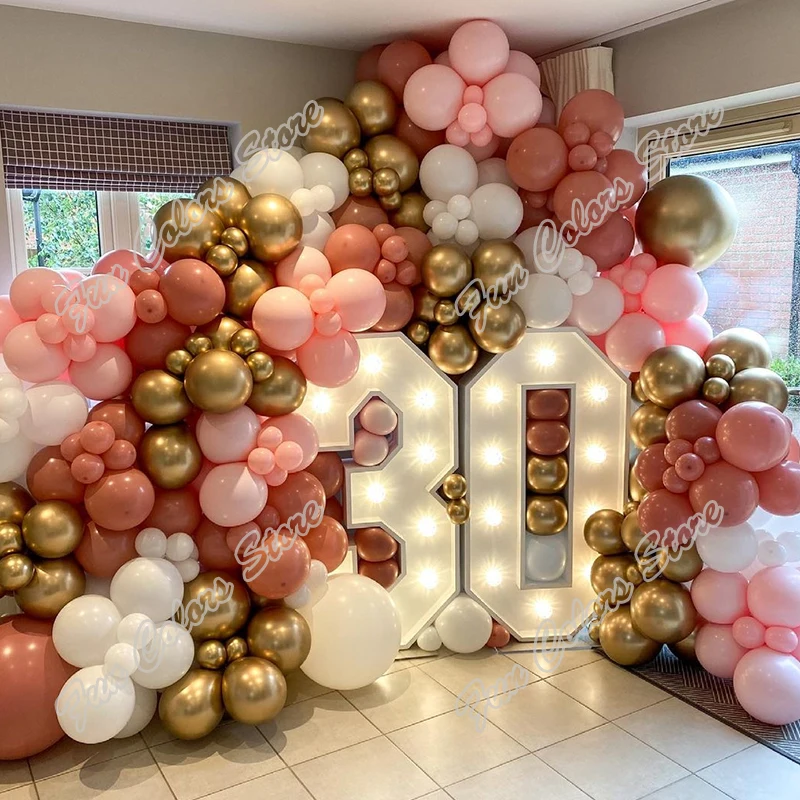 

238pcs Macaron Pink Wedding Birthday Party Background Baby Shower DIY Golden Holidays Dinner White Decoration Balloon Garland