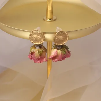 

Shiny Side New Accessories Vintage Real Flower Stud Earrings for Women Simple Style Gift Geometric Earrings