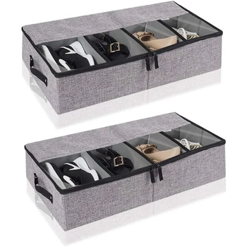 

Under Bed Storage Bag, Underbed Clothes Storage Organizer, Shoe Storage Container Durable with Adjustable Dividers, Clear Window