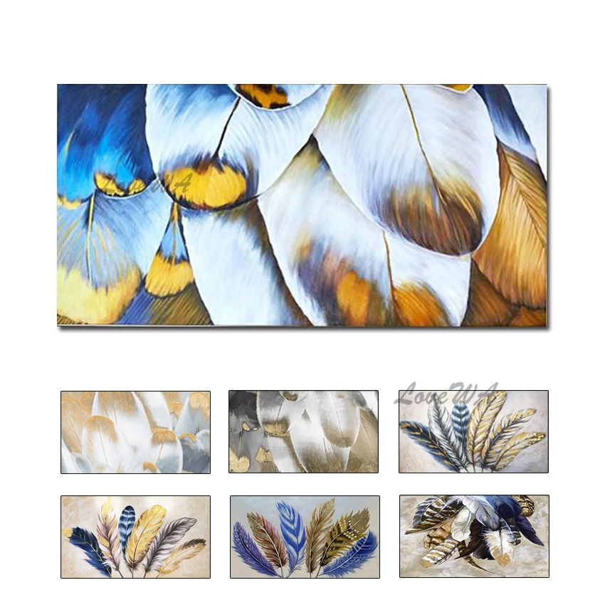 Kaufen Handgemachte Kunstwerk Bild Leinwand Wand Kunst Gold Federn Ölgemälde Moderne Wohnzimmer Dekoration Gemälde Kunst Wand Für Hause