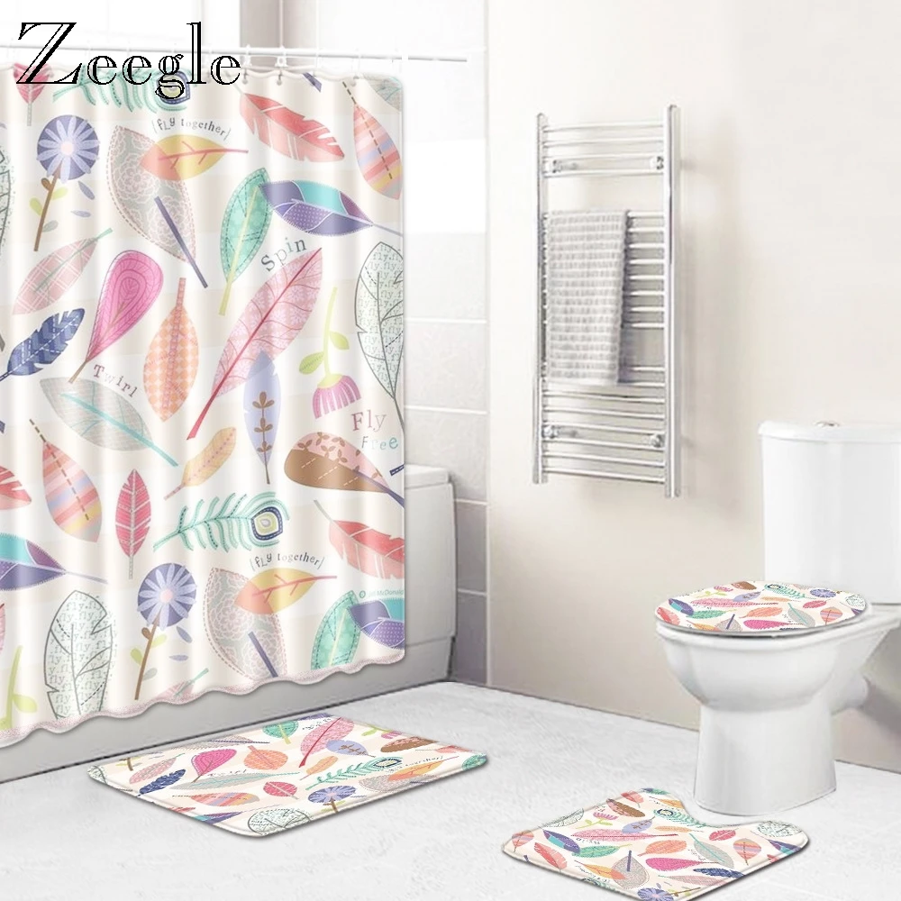 Zeegle моющийся Набор ковриков для ванной комнаты 4 шт. Набор ковриков для ванной унитаза покрытие для душевой комнаты мягкий напольный коврик Водонепроницаемая занавеска для душа