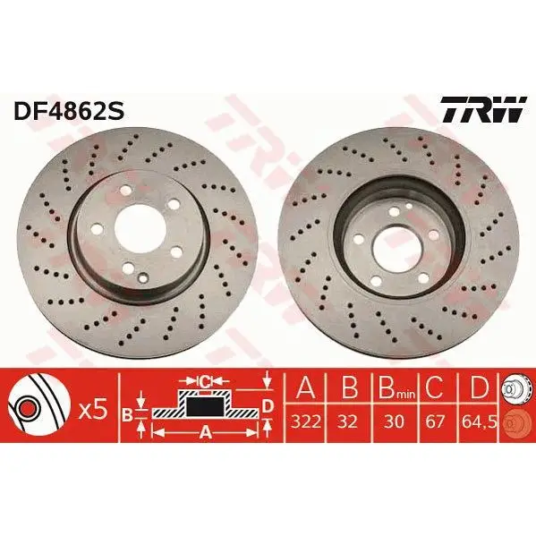Диск тормозной MERCEDES W204 07-/W212 09- SPORT передний D=322мм