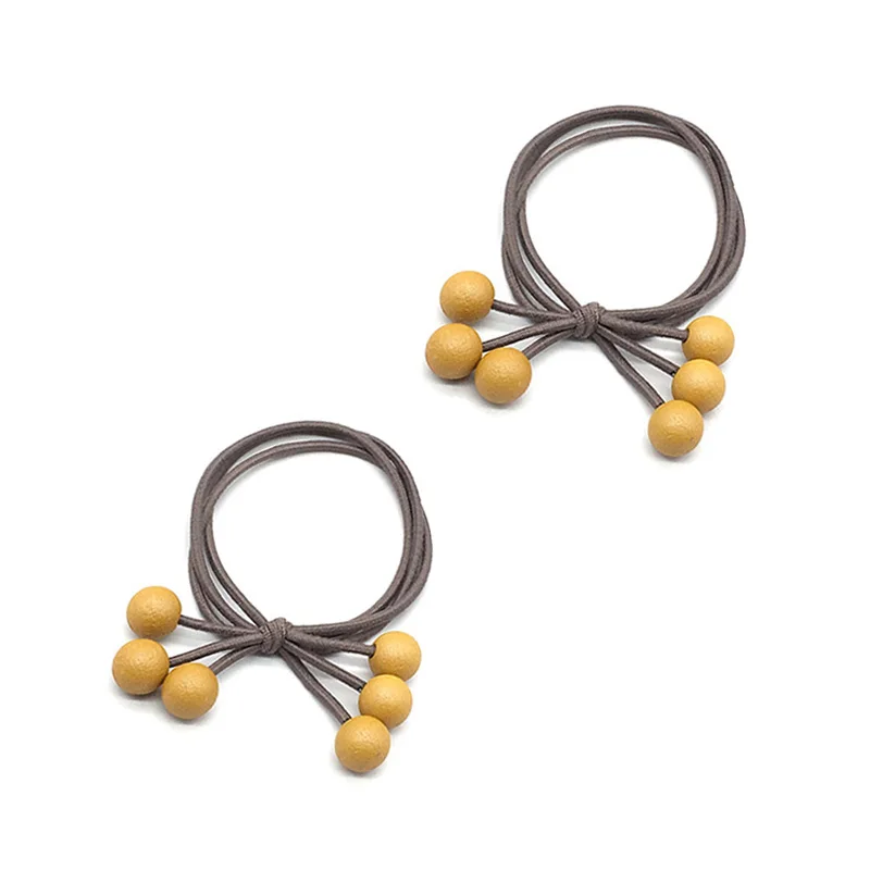 2pcs yellow 2/4 шт. резинки для волос 5 см три линии шесть эластичная резинка бусинки для милых девушек кольцо галстук женский Хвостик Держатель Аксессуары для ванной комнаты Головные уборы - Цвет: 2pcs yellow