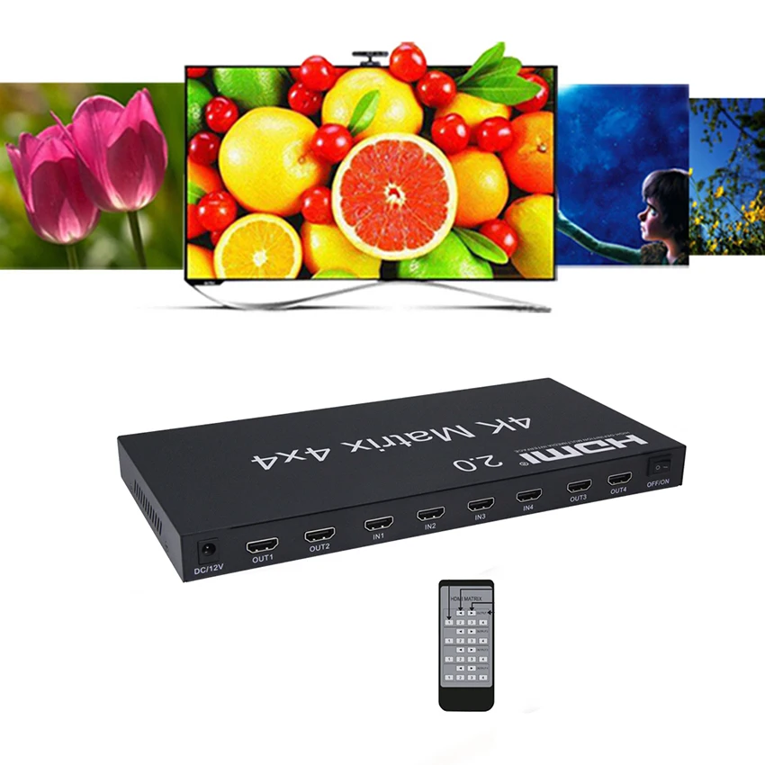 Высокопроизводительная HDMI матрица 4X4 HDMI1.4V 3D, RS232 с пультом дистанционного управления в розничной упаковке