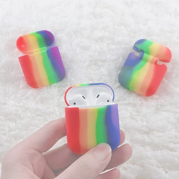 

Silicone Cases For Apple Airpods 2 Rainbow Cute Protective Bluetooth Wireless Earphone Cover For Apple Air Pods Charging Box Bag