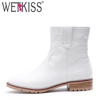 

WETKISS Colorful Snake Skin Pu Boots Women Thick Heels Wood Ankle Boot Female Round Toe Shoes Ladies Sexy Shoes Winter 33-46