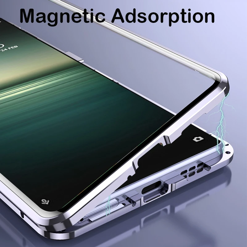 360 Full Magnetic Case For Sony Xperia 10 iii 1 iii Phone Case 5 IV Aluminum Metal Bumper Tempered Camera Protector Cover - AliExpress