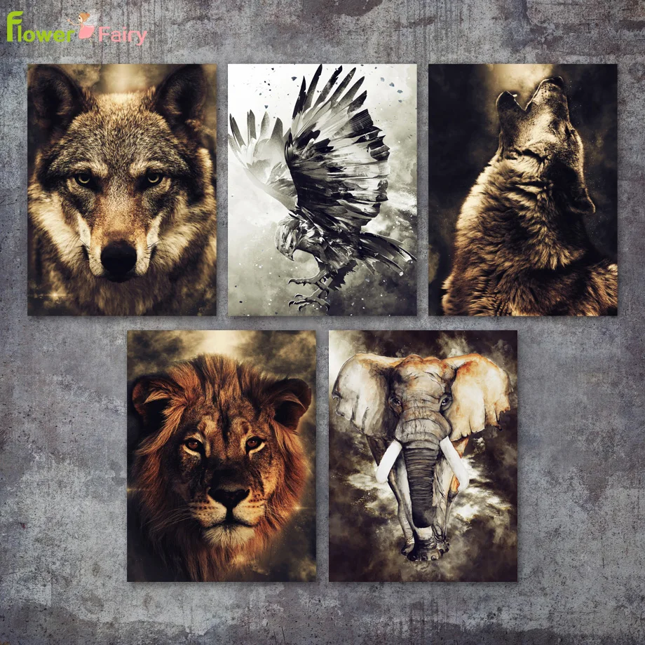 

Animals Lion Wall Art Canvas Painting Eagle Elephant Nordic Poster Wolf Wall Pictures For Living Room Bear Home Decor Unframed