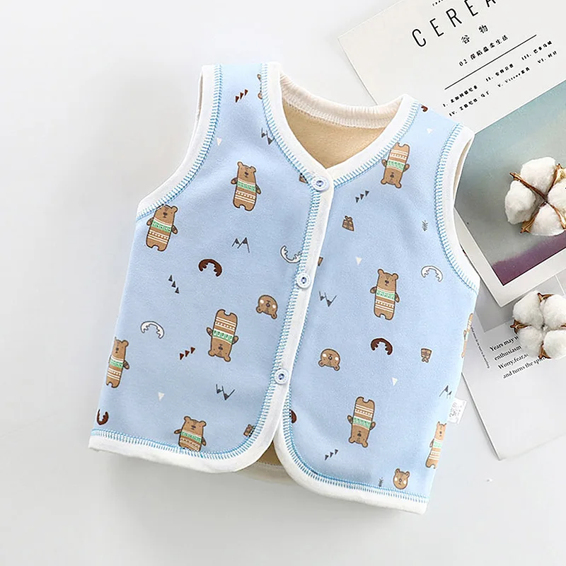 Bear light blue vest Детский жилет из хлопка с принтом героев мультфильмов; плотные жилеты для мальчиков и девочек; Верхняя одежда для младенцев; детская зимняя одежда для маленьких мальчиков и девочек - Цвет: Bear light blue vest