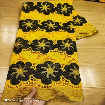 

high quality 5yards white gold African Swiss cotton voile lace fabric with neat embroidery plus chiffon lace! 13L070211