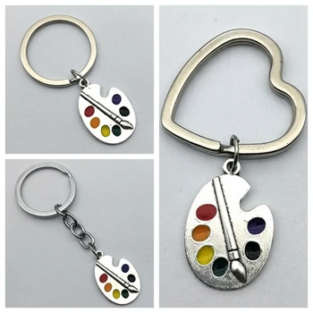 

2020 Painter Palette Tool Brush Heart-shaped Keychain Draw Entrepreneurial Keychain Personalized Keychain Gift for Painter