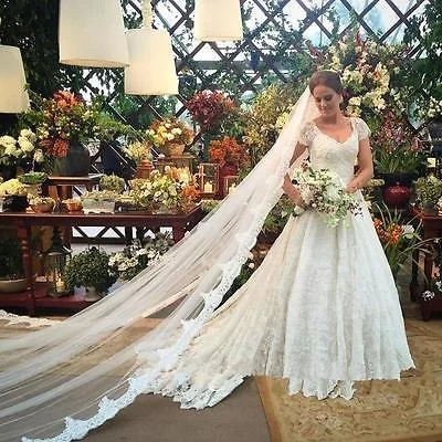 

One Layer Cathedral Wedding Veil Lace Ivory White Bridal Veil with Comb 1T 3.5M Long