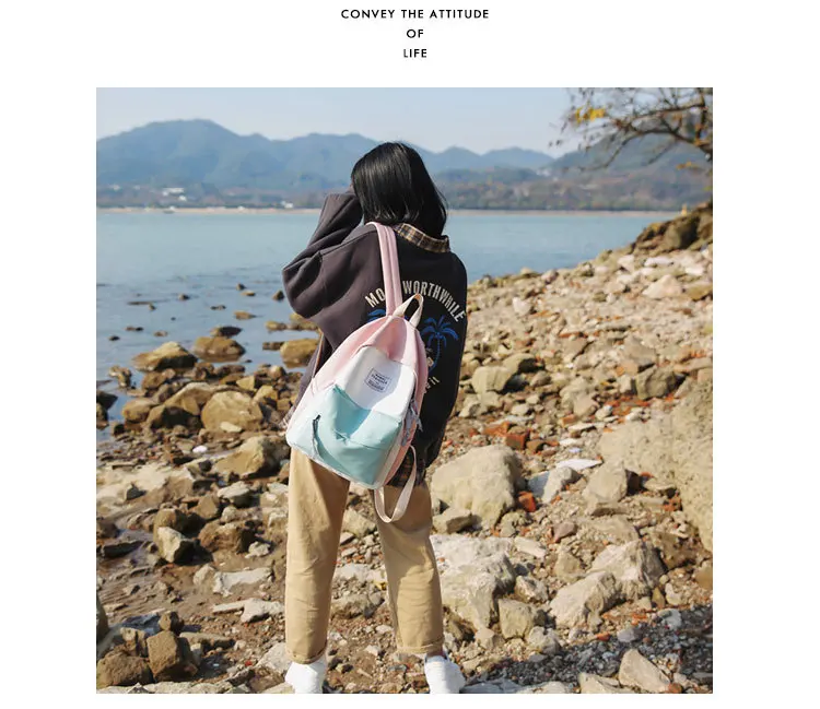 New Arrival Nylon Waterproof Backpack Large Capacity Fangyuan Two-Fashion Stitching Color Outdoor Students