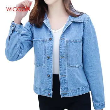 

2020 Women Basic Coat Jacket Female White Pink Jeans Coat Spring & Winter Women Vintage Casual Oversize Slim Denim Coat