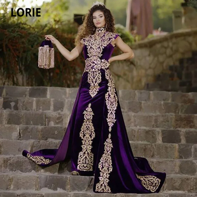 Gold Lace Applique Grape Mermaid Dark Purple Evening Gown With Detachable  Overskirt Vintage High Collar Formal Party Gown For Prom And Arabic  Occasions From Sexybride, $136.69 | DHgate.Com